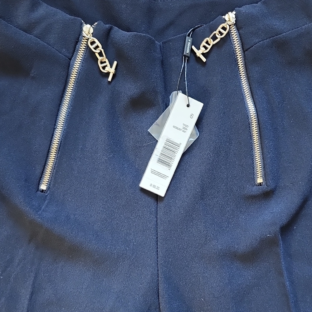 Tahari Navy Wide Leg Pants with Gold Accents - Picture 3 of 6